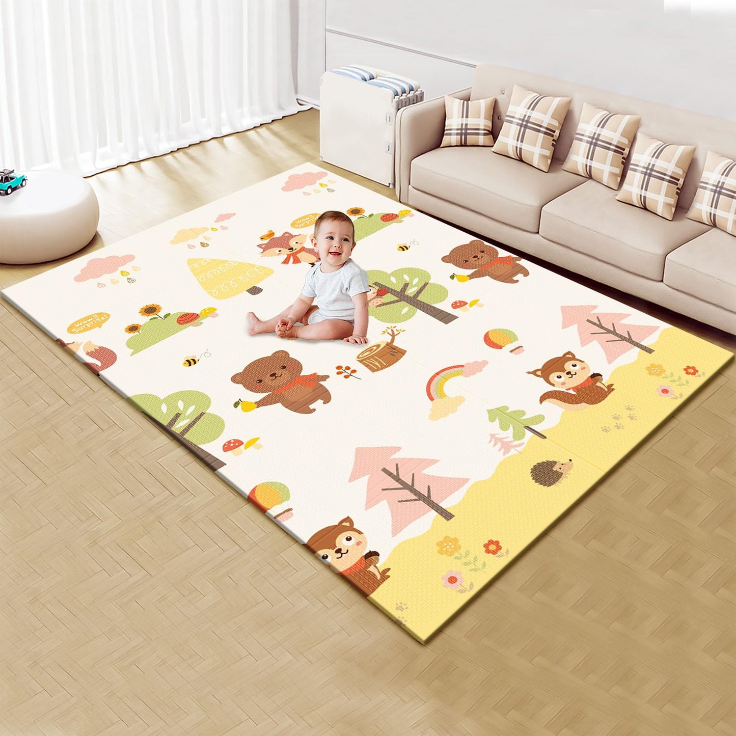 Poudee Baby Play Mat Foldable 74x50 Inch, Waterproof and Non-Slip Playmats, Safe Foam Playmat, Playpen Mat, Reversible Portable