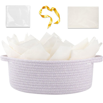 Oiahomy Gift Basket With Handle, Small Woven Basket With Gift Bag, Ribbon And Wrap Tissue Paper, Nursery Bins Empty To Fill With