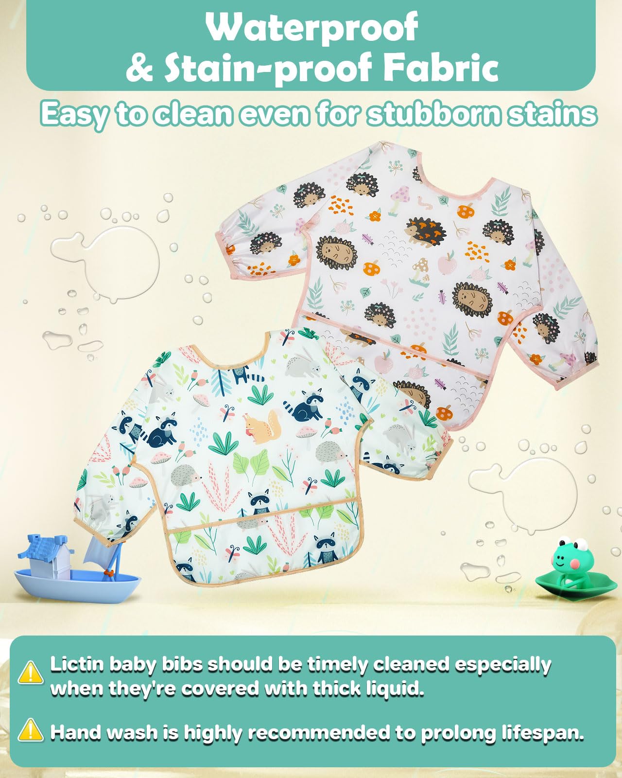 Lictin Long Sleeve Bibs 5 Pack - Baby Bibs For Girl, Waterproof Toddler Bibs, 0-24 Months Neutral Baby Smock For Eating, Reusabl