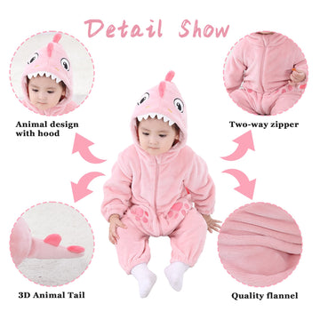 Tonwhar Baby Boy'S Girl'S Animal Bodysuit Infant And Toddler'S Romper Jumpsuit Halloween Costume Partywear(2-3T,Pink Dinosaur)