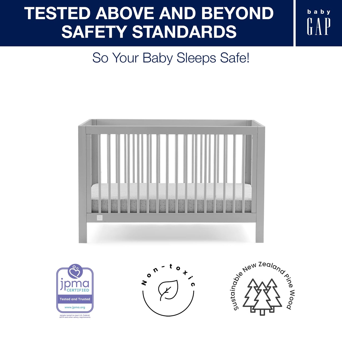Gap Babygap Charlie 6-In-1 Convertible Crib - Greenguard Gold Certified, Grey