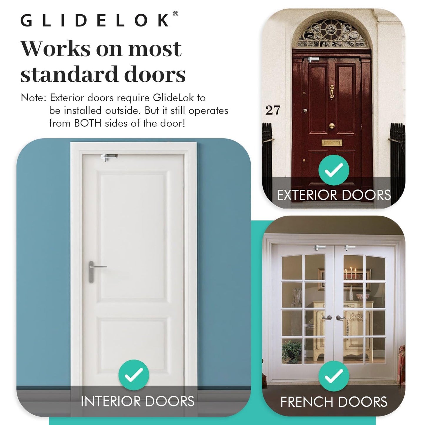 3 Pack - Glidelok Child Safety Door Top Lock | Made Of Durable Metal (Not Plastic Like Other Models) | For Childproofing Interio