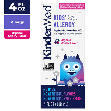 Kindermed Kids' Allergy Medicine With Diphenhydramine Hci, No Dyes, No Artificial Flavors Or Sweeteners, Vegan, Non-Gmo, Gluten