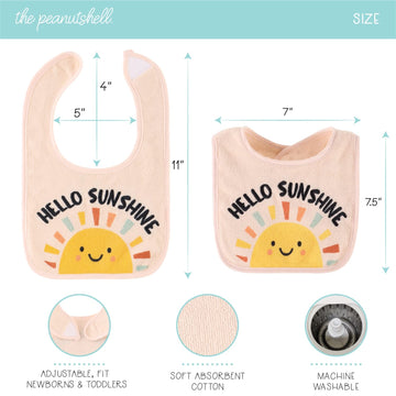 The Peanutshell Terry Baby Bib Set For Boys Or Girls | Unisex 10 Pack Feeding, Teething, Drooling Hello Sunshine