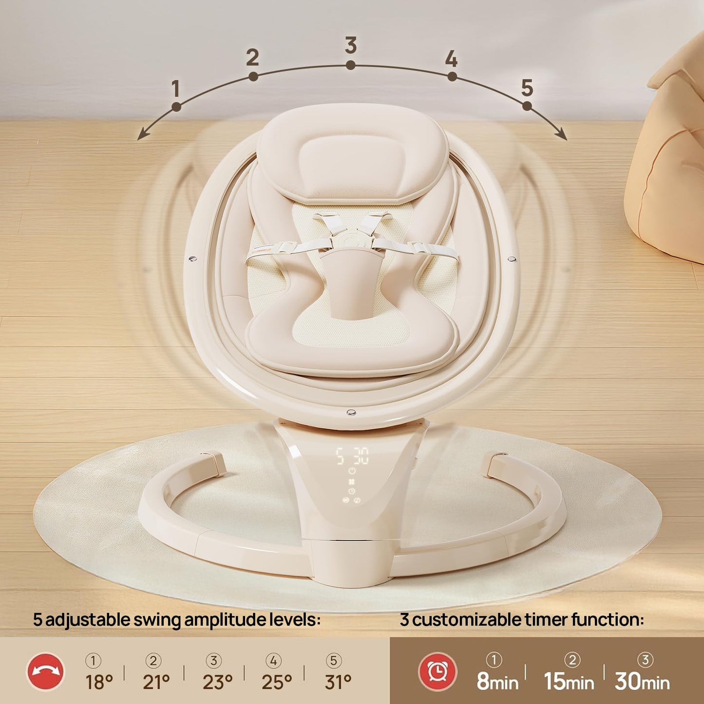 Baby Swings For Infants, Electric Infant Swing With Remote Control, Portable Baby Swing With 5-Point Harness, 5 Speeds, And 10 P