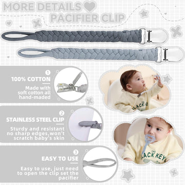 Duludulu 4 Pcs Pacifier Clip, Pacifier Clips For Boys & Baby Girls Pacifier Holder Clip Binky Clips Braided 100% Handmade Fits A