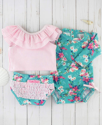Rufflebutts Baby/Toddler Girls Fancy Me Floral Seersucker Ruffled Tankini - 3-6M