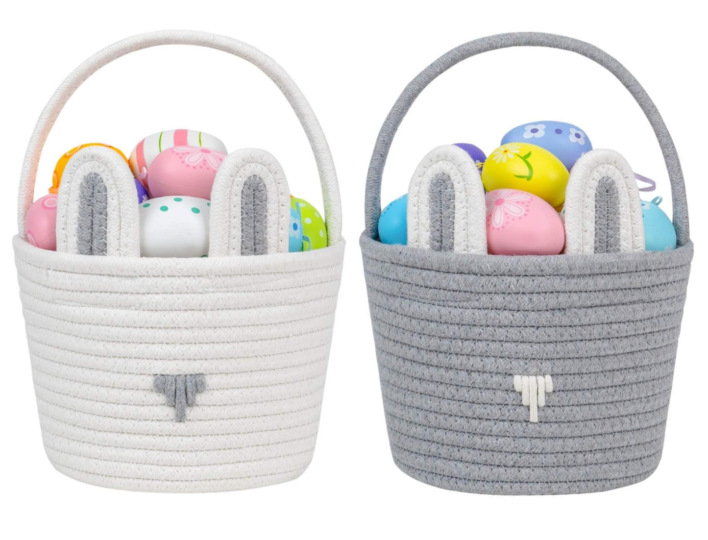 CubesLand Easter Basket Set for Kids & Babies Boys and Girls - 2-Piece Handwoven Cotton Rope Easter Bunny Baskets, Easter Egg Hu