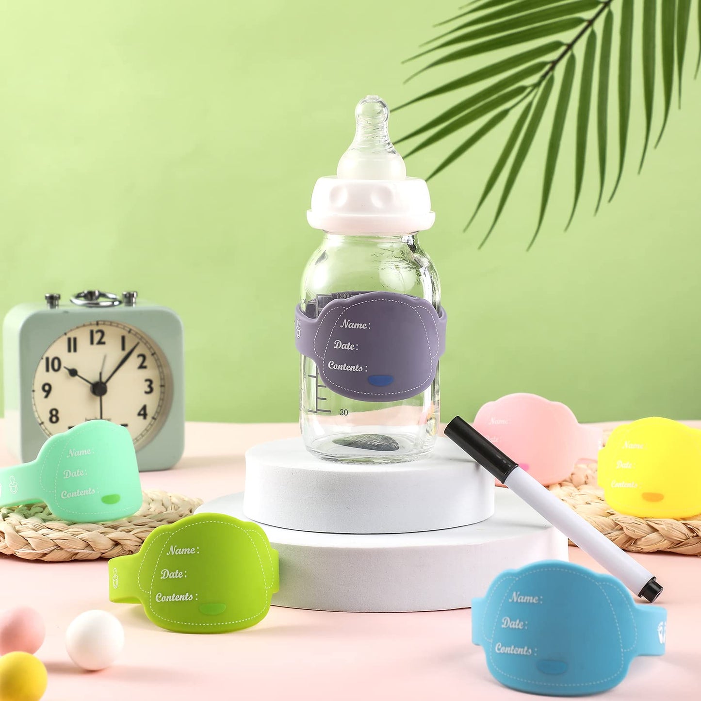 Eersida 12 Pcs Baby Bottle Name Labels For Daycare Pack, Silicone Daycare Essentials Reusable Bottle Labels Waterproof Bands In