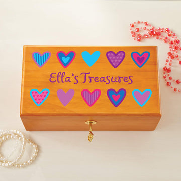Let 'S Make Memories - Personalized Children 'S Keepsake Box - All Her Treasures With Lock & Key - Customize With Name Or Any Me