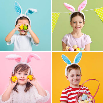 Plush Bunny Ears Headband, 12Pcs Easter Bunny Ears Headbands, Bunny Hairbands For Holiday Easter Birthday Party Favors (2 Colors
