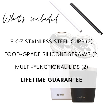 Cupkin Trainer Sippy Cup, The Original 8 Oz Stackable Stainless Steel Modern Tumblers, Set Of 2 Powder Coated Insulated Cups For