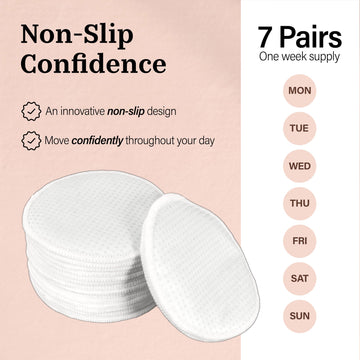 Azollia Non-Slip Nursing Pads, 14 Washable Organic Cotton Leakproof Breast Pads, Reusable, Soft, Absorbent, Dry And Eco-Friendly