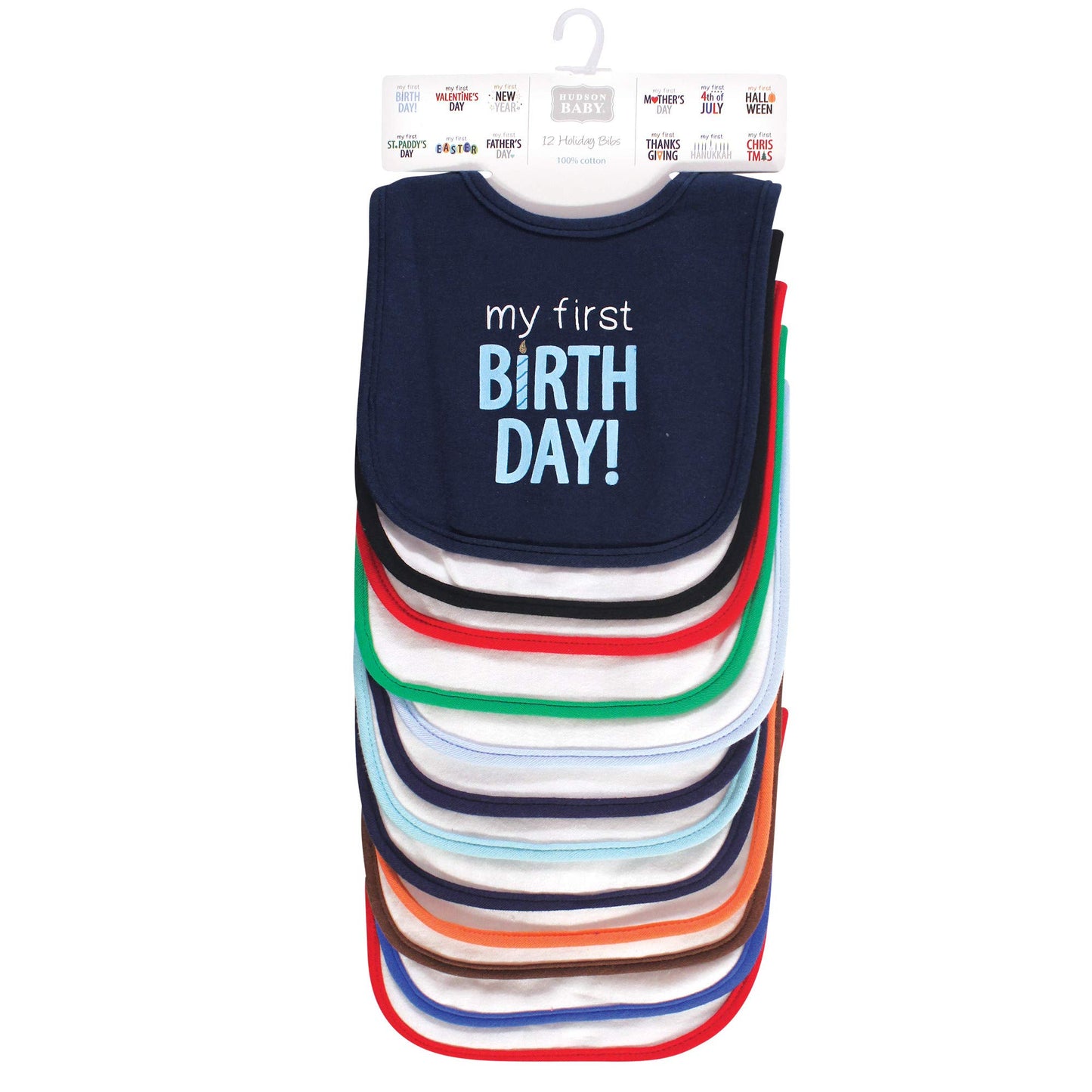 Hudson Baby Unisex Baby Cotton Bibs, Holiday Bold Boy, One Size