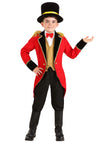 Ringmaster Costume For Kids | Child Circus Costume Includes Tailcoat Jacket, Vest, Bow Tie, Hat, And Boot Covers Red