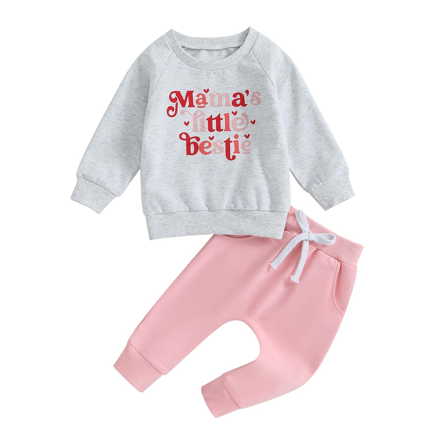 Baby Girl Clothes Daddy Mama Saying Outfits Long Sleeve Fall Winter Infant Toddler Sweatshirt Top Pants Set (Light Gray-Mama s