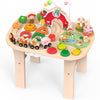 Activity Table for 1 Year Old, Baby Wooden Sensory Table with Bead Maze Shape Sorter Train Track for Toddler, Farm Montessori To