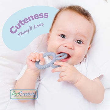 Artcreativity Bunny Teethers For Baby - Set Of 2 Teething Rings - Silicone Baby Teething Toys - Easter Basket Stuffers For Babie