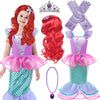 Princess Little Mermaid Costume For Girls Mermaid Wig Princess Ariel Cosplay Dress Up For Birthday Party Halloween Costume (120(