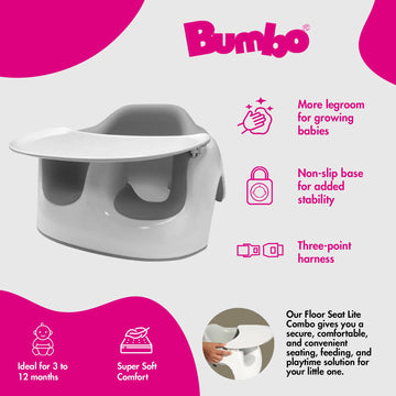 Bumbo Floor Seat Lite Combo - Portable Baby Booster Chair With Tray, Floor Seat For Feeding And Playtime, Extra Legroom For Bigg