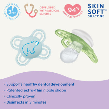 Mam Perfect Baby Pacifier, Patented Nipple, Developed With Pediatric Dentists & Orthodontists, 2 Pack, 0-3 Months, Boy