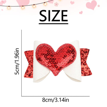 Valentine Hair Bows For Girls Cute Red Heart Hair Clips Bow Hair Accessories Party Supplies 2Pcs (Red Glitter)