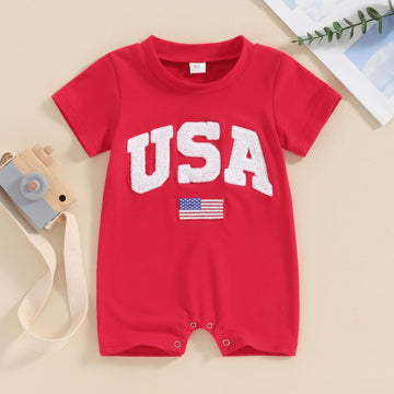 Fybitbo 4Th Of July Baby Boy Girl Outfit Usa Flag Jumpsuit Short Sleeve Romper Newborn Fourth Of July Onesie Clothes (My First 4
