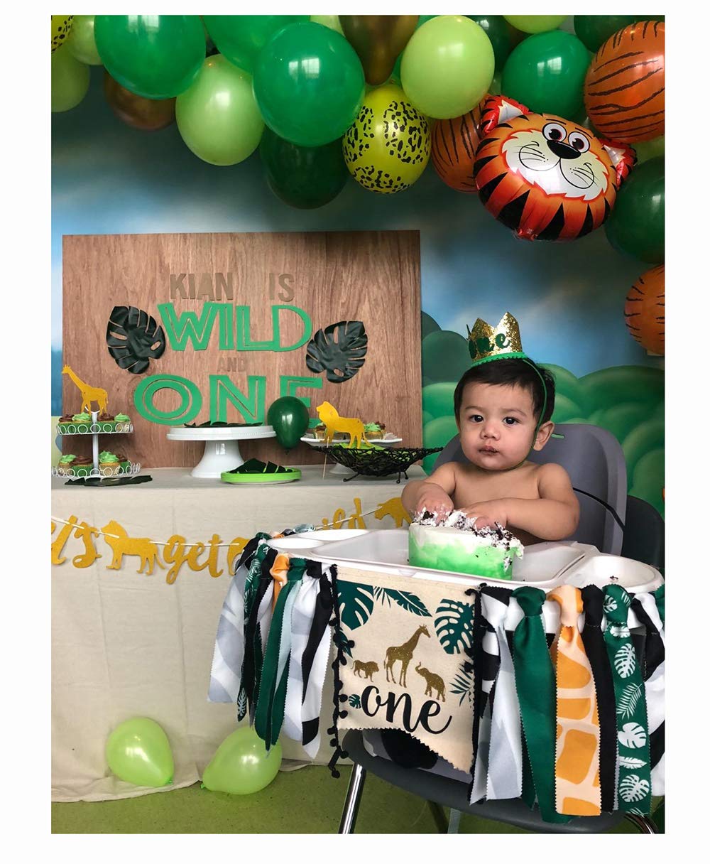 Ullovit First 1St Birthday Crown For Baby Boys Prince, Sparkle Gold Green Wild One Birthday Hat Headband Cake Smash Photo Decora