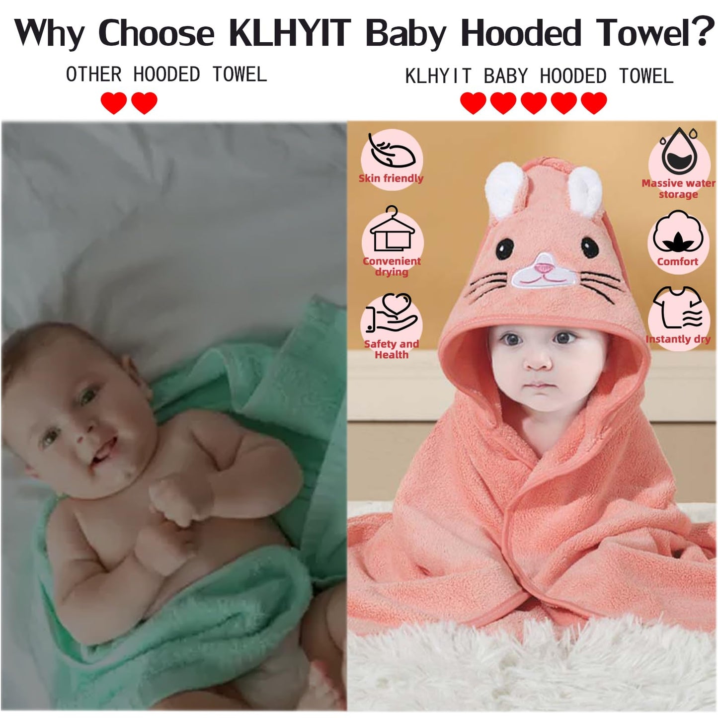 Klhyit Baby Bath Towel With Hooded 4Pack Absorbent Soft Hooded Towel For Newborns Unisex 31.5X31.5 In Bath Towel Set Gift For Ba