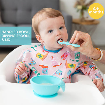 Bumkins Baby Bowl, Silicone Baby Feeding Set With Suction For Baby And Toddler, Includes Spoon And Lid, First Feeding Set, Essen