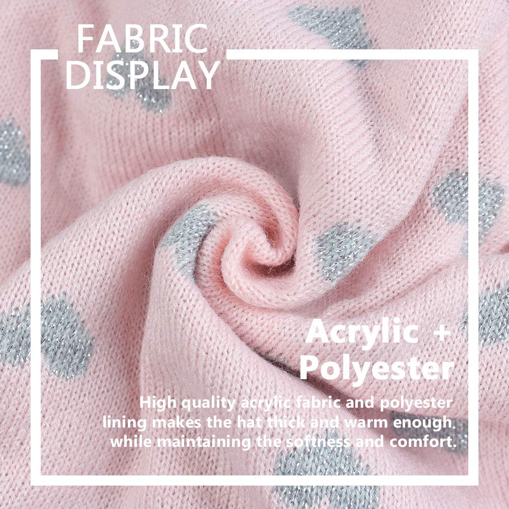 Jangannsa Knitted Baby Hat Scarf Set Winter Warm Boys Girls Beanie Fleece Lining Toddler Kids Hats With Pompom (Pink Heart Hat,