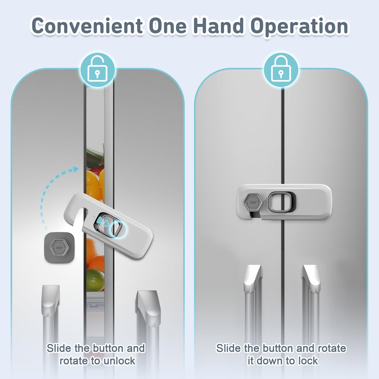 6 Pack Child Proof Refrigerator Locks, Fridge Locks For Kids Safety, Freezer Door Latches With Sticky 3M Adhesives For Toddlers