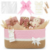 Colingmill Christmas Thanksgiving Small Woven Gift Basket for Nursery Room with Tissue Paper, Wooden Clips, Greeting Card, Empty