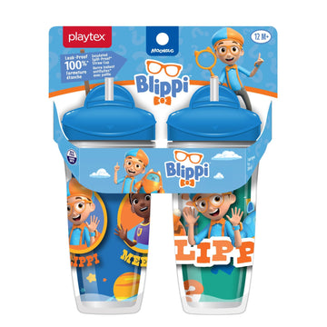 Playtex Baby Sipsters Stage 3 Straw Cups, Spill-Proof, Leak-Proof, Insulated - Blippi 3D Graphics, 9 Oz, 2 Count