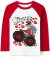Tkria Kids Boy Valentine Day Shirt Dinosaur Monster Truck Long Sleeve Patchwork T-Shirt Holiday Kids Top Graphic T-Shirts 8T