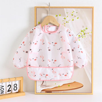 Hafftnun 5-Pack Baby Long Sleeve Waterproof Bib Full Coverage Apron Bib Smock Toddler Bibs With Pocket 3-30 Months