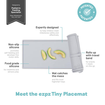 Ezpz Tiny Placemat - 6 Months+ (Pewter) - Non-Slip, 100% Silicone Placemat For Toddlers And Babies - Fits On Most Highchair Tray