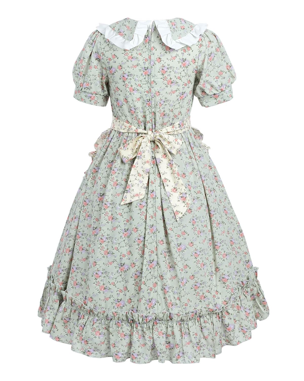 Nuoqi Prairie Dresses For Girls, Green Laura Ingalls Wilder Costume Pioneer Colonial Dress With Yellow Apron, 8-9