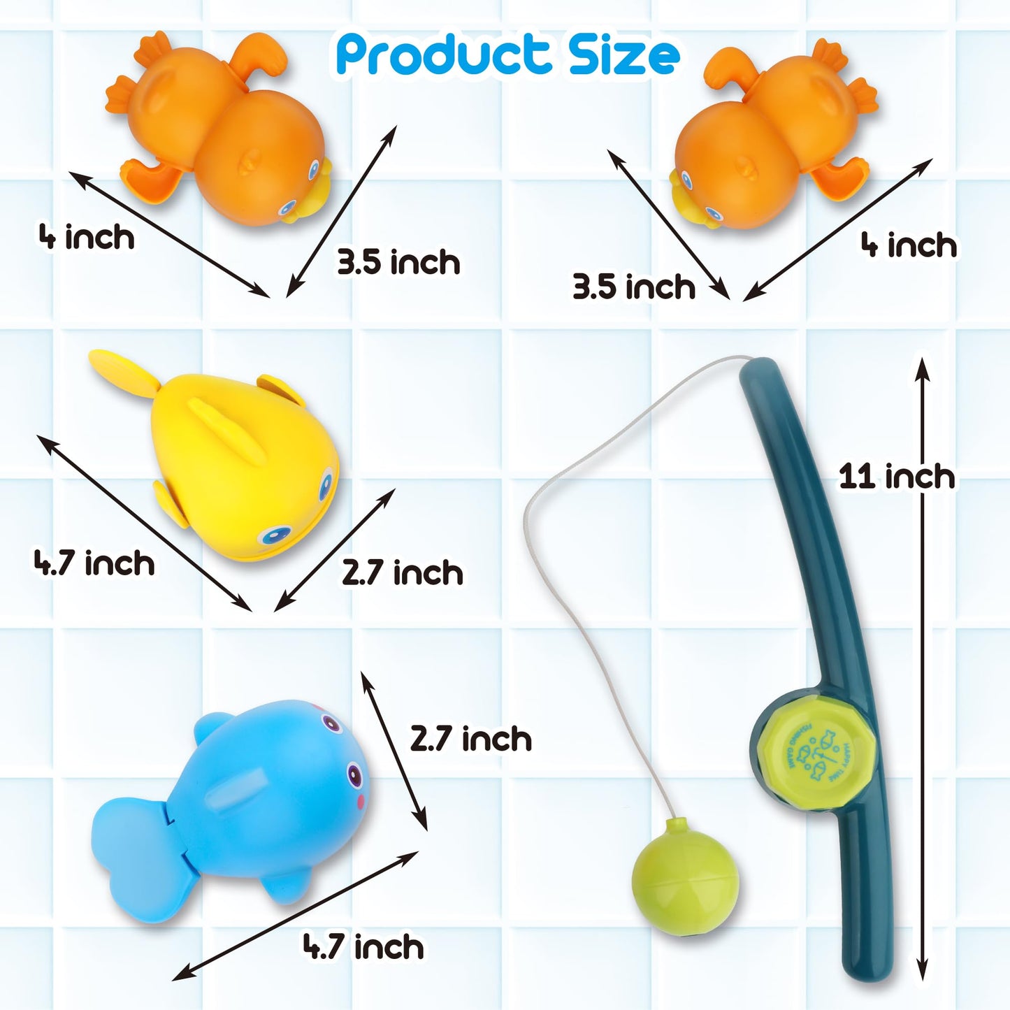 Dwi Dowellin Bath Toys for Toddlers, Magnetic Fishing Games Kids Bathtub Toys, Mold Free Wind-up Toys Swimming Fish Duck Whale F