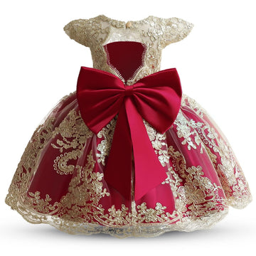 Nnjxd Baby Girl Dress Flower Embroidery Princesstutu Pageant Party Gown 2006 Deep Red Size(90) 12-18 Months