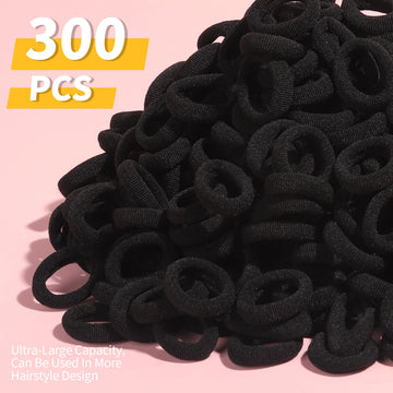 Ygdz 300Pcs Black Cotton Hair Ties: Mini Elastic Ponytail Holders And Seamless Hair Bands For Little Girls, Kids, And Toddlers