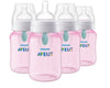 Philips Avent Anti-Colic Baby Bottle With Airfree Vent, 9Oz, With Flow 2 Nipples, 1M+, 4Pk, Pink, Scy703/14