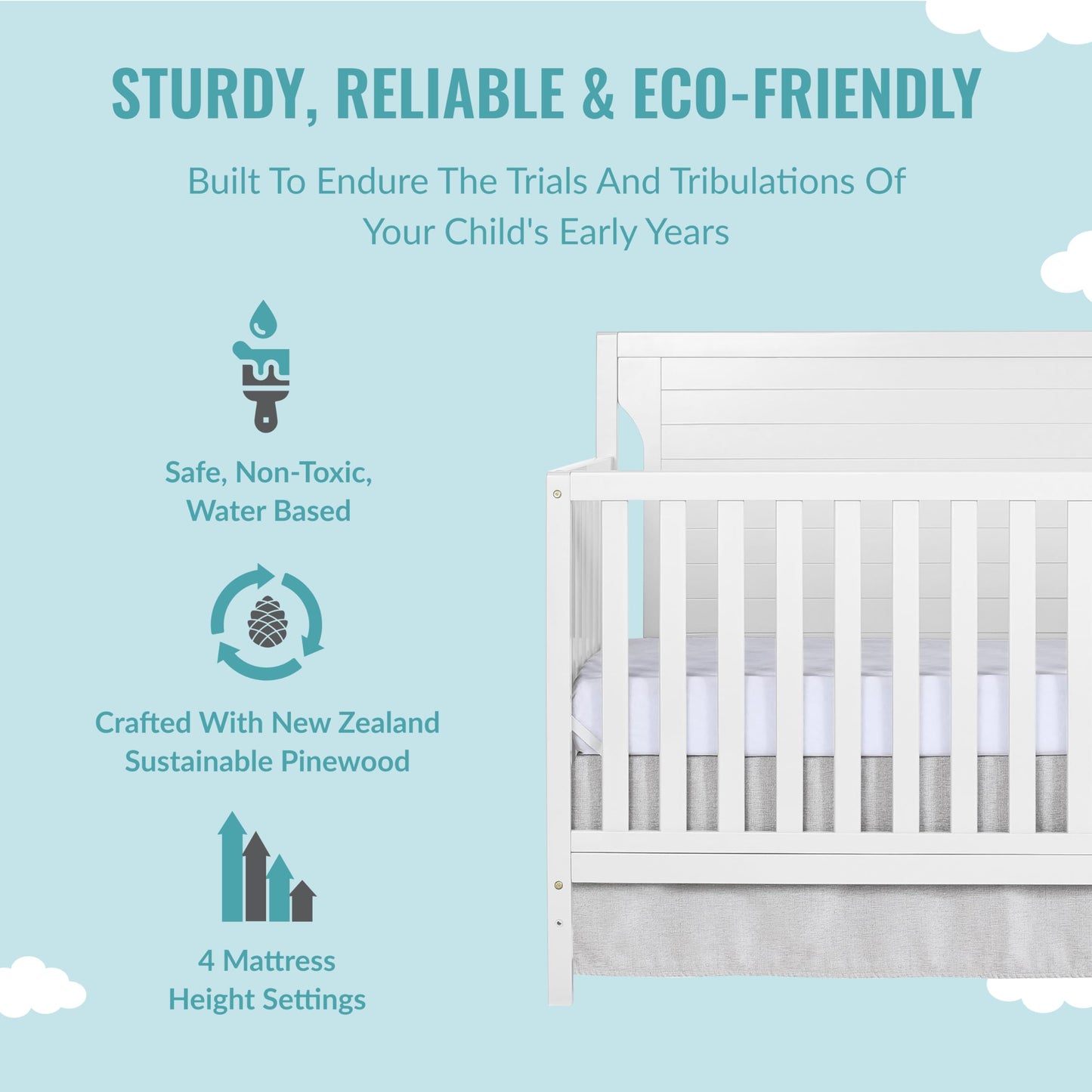 Dream On Me Cape Cod 5-In-1 Convertible Crib In White, Greenguard Gold Certified, 55X30X44.5 Inch (Pack Of 1)