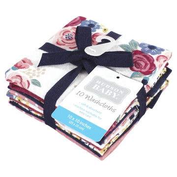 Hudson Baby Unisex Baby Flannel Washcloths, Blush Navy Floral 10Pk, One Size