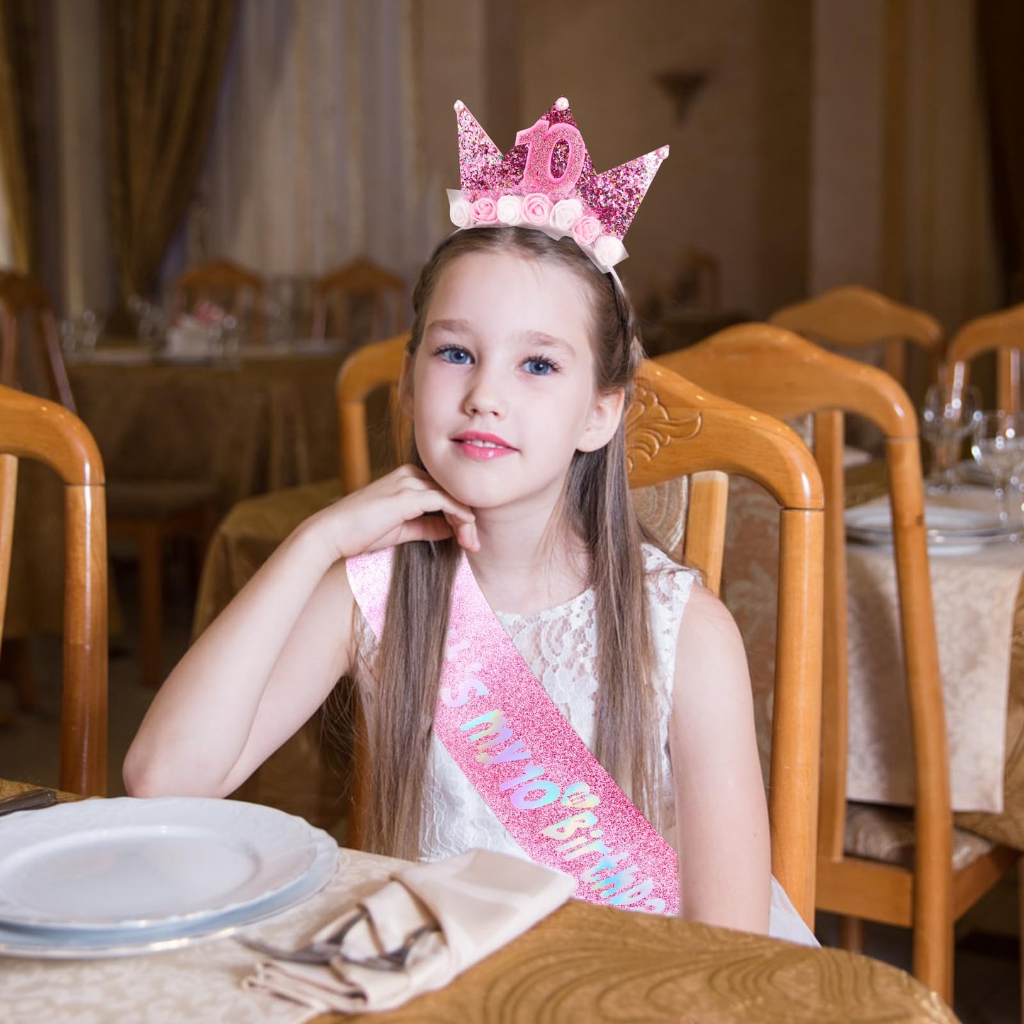 Vovii 10Th Birthday Decorations For Girls, Birthday Girl Headband Glitter Sash Set For 10 Year Old Girl Birthday Decoration, Bir