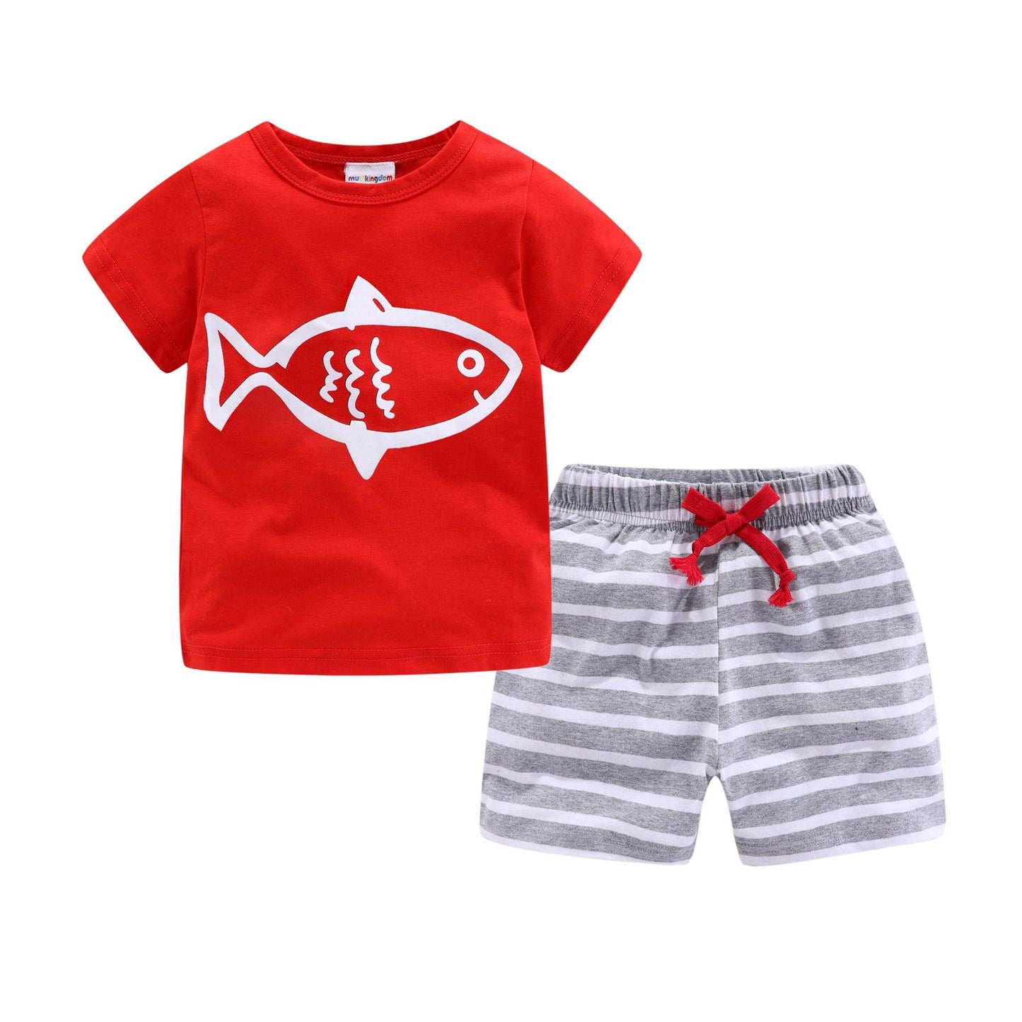 LittleSpring Little Boys Clothing Short Sets Striped,12 Months,Red(80)