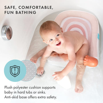 Blooming Bath Rainbow Baby Bath Mat - Sink Bathtub Cushion For Infants - Plush Minky Fabric For Newborn To 6 Months - Washer Saf