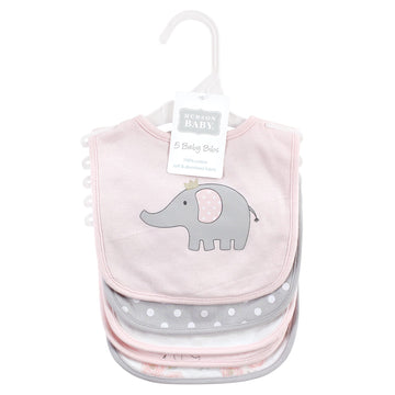 Hudson Baby Unisex Baby Cotton Bibs, Pink Gray Elephant, One Size
