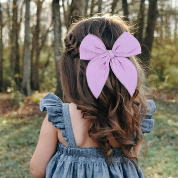5.5 Inch Purple Fable Hair Bow: Handmade Linen Cotton Hair Clip For Girls - 1 Pcs