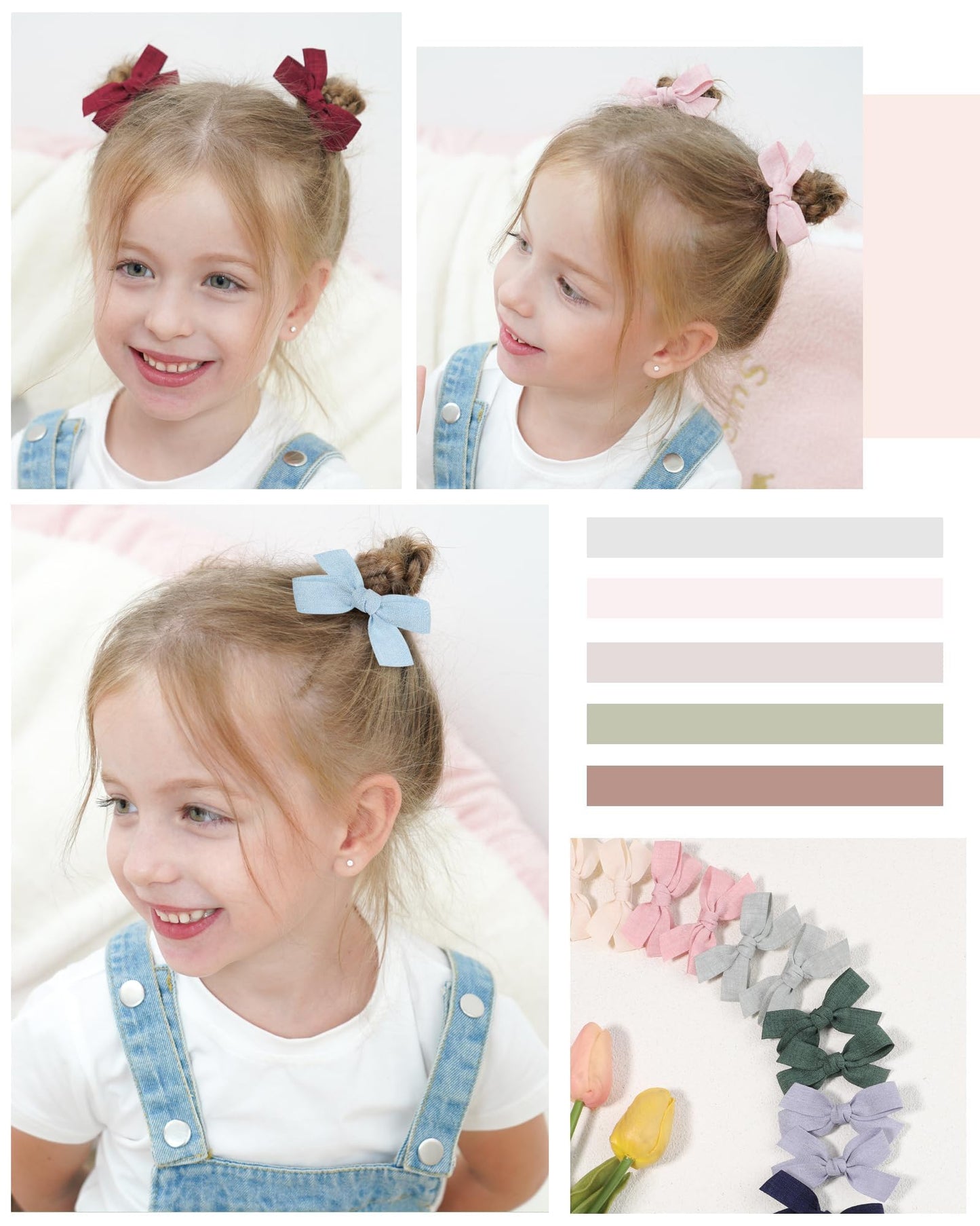 Doboi 24Pcs 2.8 ' ' Baby Hair Bows Clips Fully Lined Solid Ribbon Mini Bows For Girls Teens Infants Kids Toddlers Newborn